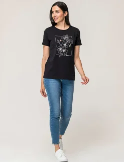 Donna Piazza Italia Donna|T-Shirt E Top<T-shirt mezza manica vestibilità regular in tessuto fisso con stampa ed applicazioni gioiello - var 2