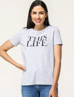 Donna Piazza Italia Donna|T-Shirt E Top<T-shirt mezza manica vestibilità regular in tessuto fisso con stampa ed applicazioni gioiello - var 3