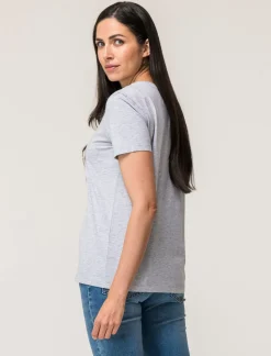 Donna Piazza Italia Donna|T-Shirt E Top<T-shirt mezza manica vestibilità regular in tessuto fisso con stampa ed applicazioni gioiello - var 3
