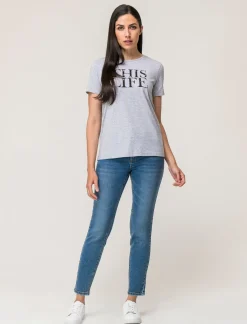 Donna Piazza Italia Donna|T-Shirt E Top<T-shirt mezza manica vestibilità regular in tessuto fisso con stampa ed applicazioni gioiello - var 3