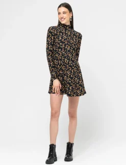 Donna Piazza Italia Donna|Abiti E Tute<Vestito corto con manica lunga e collo alto tagliato in vita e gonna morbida - var 1