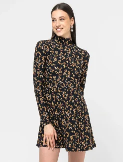 Donna Piazza Italia Donna|Abiti E Tute<Vestito corto con manica lunga e collo alto tagliato in vita e gonna morbida - var 1