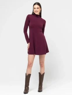 Donna Piazza Italia Donna|Abiti E Tute<Vestito corto con manica lunga e collo alto tagliato in vita e gonna morbida - Lampone