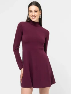 Donna Piazza Italia Donna|Abiti E Tute<Vestito corto con manica lunga e collo alto tagliato in vita e gonna morbida - Lampone