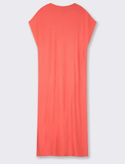 Donna Piazza Italia Donna|Abiti E Tute<Vestito in viscosa a coste, girocollo, manica a T con spacchi laterali al fondo - Corallo