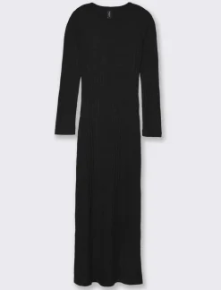 Donna Piazza Italia Donna|Abiti E Tute<Vestito lungo con girocollo e manica lunga tessuto tipo maglina a coste larghe - Nero