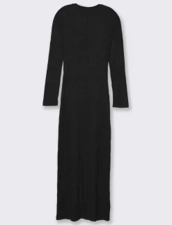 Donna Piazza Italia Donna|Abiti E Tute<Vestito lungo con girocollo e manica lunga tessuto tipo maglina a coste larghe - Nero