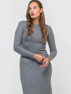 Donna Piazza Italia Donna|Abiti E Tute<Vestito lungo con girocollo e manica lunga tessuto tipo maglina a coste larghe - melange