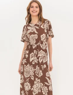 Donna Piazza Italia Donna<Vestito lungo in tessuto crepe stampato con scollo tondo - var 2