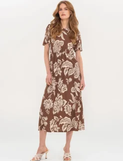 Donna Piazza Italia Donna<Vestito lungo in tessuto crepe stampato con scollo tondo - var 2