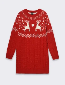 Donna Piazza Italia Abiti E Tute<Vestito midi in maglia lavorzione trecce e jaquard natalizio - var 1