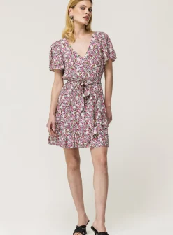 Donna Piazza Italia Donna|Abiti E Tute<Vestito mini stampato con rouches sul fondo e su manica, fusciacca in tessuto in vita - var 1