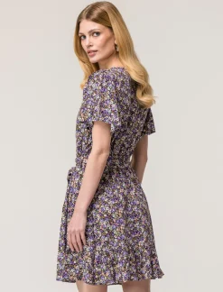 Donna Piazza Italia Donna|Abiti E Tute<Vestito mini stampato con rouches sul fondo e su manica, fusciacca in tessuto in vita - var 2