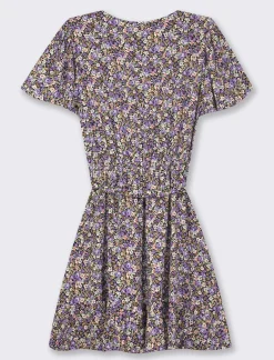 Donna Piazza Italia Donna|Abiti E Tute<Vestito mini stampato con rouches sul fondo e su manica, fusciacca in tessuto in vita - var 2