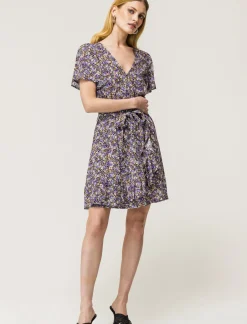 Donna Piazza Italia Donna|Abiti E Tute<Vestito mini stampato con rouches sul fondo e su manica, fusciacca in tessuto in vita - var 2